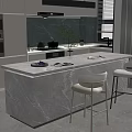 Modern Open Kitchen Island Bar Counter With Marble Top And White Chairs