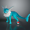 Blue Fantasy Creature With Fox Ears Fish Tail Standing By Red White Ball