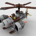 Building Block Helicopter With Brown Rotors Twin Engines Gray Body And Minifigure
