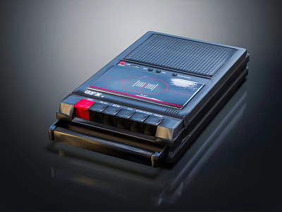 Vintage Black Portable Audio Player With Red Button And Speaker Grille Classic Design 3d model