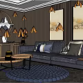 Modern Multi-person Sofa Home Sofa Coffee Table Combination Side Cabinet Entrance Cabinet Chandelier Set 3d model