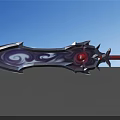 Mythical Sword With Purple Swirling Patterns Red Gem Red Handle And Ornate Design