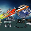 Aerospace Commercial Equipment Models Including Rocket Satellite And Space Station With Earth