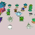 Traditional Chinese Pavilions In Various Colors With Diverse Roof Shapes And Classic Designs