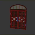 Classic Wooden Double Door With Arched Top And Circular Decorations For Home Entrance