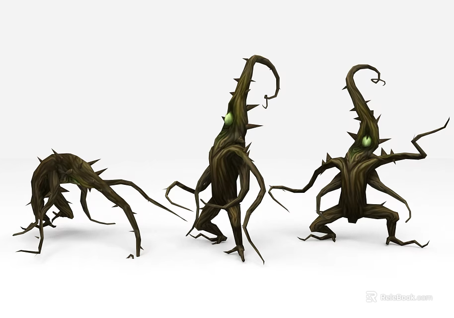 Game Movie Character Three Vine Monsters With Twisted Thorns And Dark Fantasy Design 3d model 