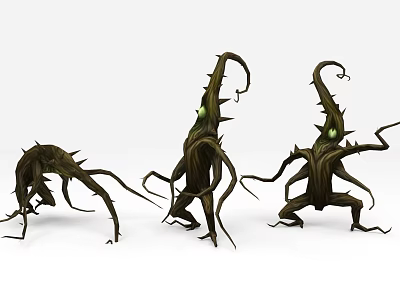 Game Movie Character Three Vine Monsters With Twisted Thorns And Dark Fantasy Design 3d model