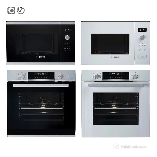 BOSCH Modern Kitchen Appliances Black And White Microwaves And Ovens 3d model 