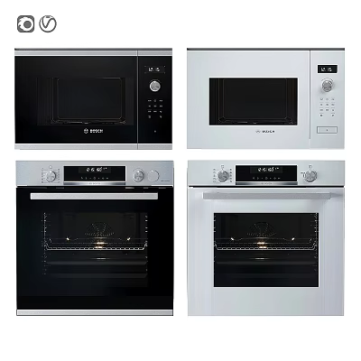 BOSCH Modern Kitchen Appliances Black And White Microwaves And Ovens 3d model