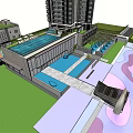 Modern Entrance Gate Design With Stone Wall Metal Canopy And High Rise Building