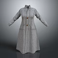 Long Gray Wool Coat With Stand Collar Brown Buttons And Side Pockets 3d model