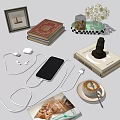 Decorative Ornament Combination with Stack of Books Vase Coffee Cup Mobile Phone and Photo Frame