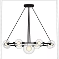 Modern Minimalist Chandelier with Golden Metal Frame and White Globe Lights