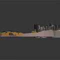 Low Poly Cartoon Scene With Rock Formations Plants And Yellow Elements