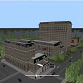 Modern Hospital Building Architectural Design With Multi Story Structure Surrounding Greenery And Roadways