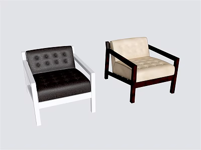 Modern Single Sofa with Black Beige Upholstery and White Dark Wood Frames 3d model