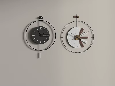 Two Modern Wall Clocks With Black And White Dials And Metal Frames For Home Decor 3d model