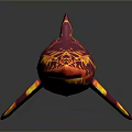 Vibrant Red And Yellow Shark With Cracked Pattern 3D Model On Dark Background