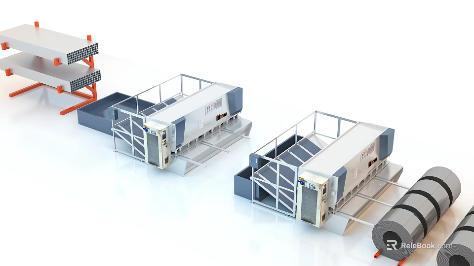 Industrial Metal Processing Equipment With Coil Handling Machinery And Rack Systems 3d model