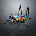 Colorful Artistic Grasshopper With Vibrant Blue Yellow Red Patterns Creative Decorative Insect Sculpture Design