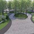 Garden Landscape Design Featuring Circular Path Lush Trees Green Grass and Stone Elements 3d model