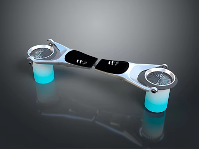 Modern Tech Device With Two Wheels Black Panel And Blue Illuminated Base 3d model
