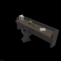 Wooden Desk Setup With Black Chair Green Fruits White Vase And Curtains By Window