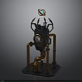 Steampunk Style Equipment With Black Main Body Copper Pipes Top Blue Gemstone And Square Base