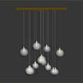 Elegant Yellow Shelf With Hanging Silver Spheres Of Various Sizes And Ground Reflections