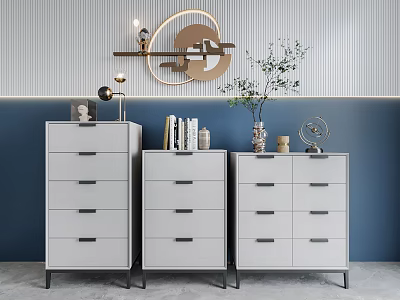 Modern Dressers with Books Vase Decorative Items and Wall Decor in Minimalist Interior 3d model