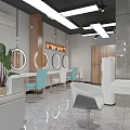 Modern Beauty Hair Salon Interior With Styling Chairs Mirrors Lighting And Green Plants