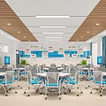 Modern School Classroom Interior With Ergonomic Tables Chairs And Large Digital Screens
