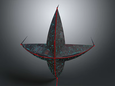Symmetric 3D Geometric Structure With Black Surface Red Lines And Blue Accents 3d model