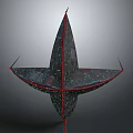 Symmetric 3D Geometric Structure With Black Surface Red Lines And Blue Accents