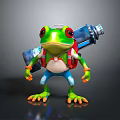 Cartoon Green Frog Character Carrying Blue Bottle Wearing Red Backpack And White Pants
