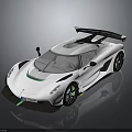 White Sports Car With Green Accent Stripes Large Rear Spoiler And High Performance Aerodynamic Design