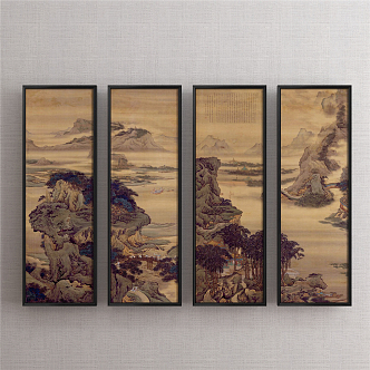 Chinese Landscape Painting Brown Living Room Landscape 3d model