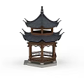 Traditional Chinese Pavilion With Multi Layered Black Tile Roof And Wooden Structure