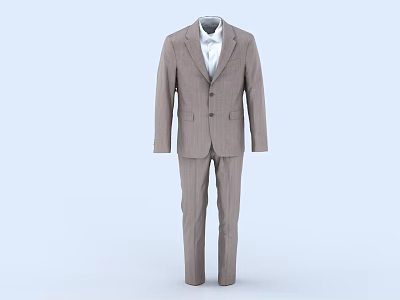 Elegant Light Brown Pinstripe Formal Suit Set With White Shirt 3d model