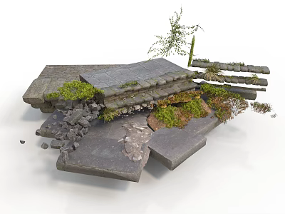 Modern Garden Landscape Design With Stone Structures Green Plants And Slate Paving 3d model