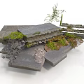 Modern Garden Landscape Design With Stone Structures Green Plants And Slate Paving