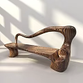 Unique Wooden Public Chair With Curved Armrests And Stump Like Legs Design