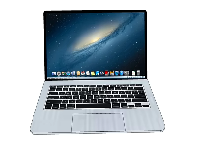 Silver Laptop With Galaxy Background And Black Keyboard Displaying App Icons 3d model