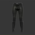 Slim Fit Gray Leather Leggings With Stitched Details And Waist Buckle