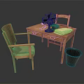Wooden Dining Chairs With Green Cushion Near Table Fan And Books