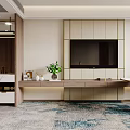 Hotel Guest Room With Twin Beds White Linens Blue And White Patterned Carpet Wooden Wardrobe