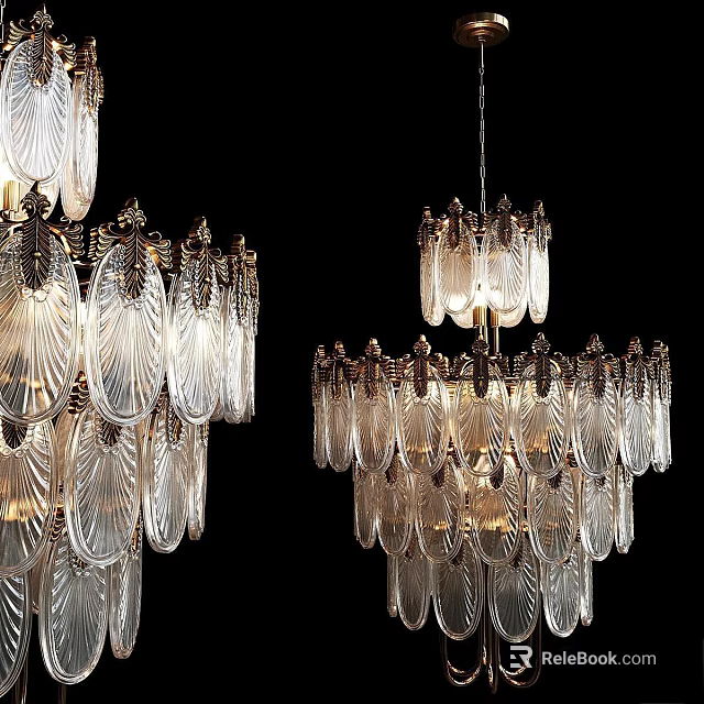 Ornate Crystal Chandeliers With Transparent Glass Elements And Illuminated Layered Design 3d model 
