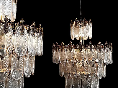 Ornate Crystal Chandeliers With Transparent Glass Elements And Illuminated Layered Design 3d model