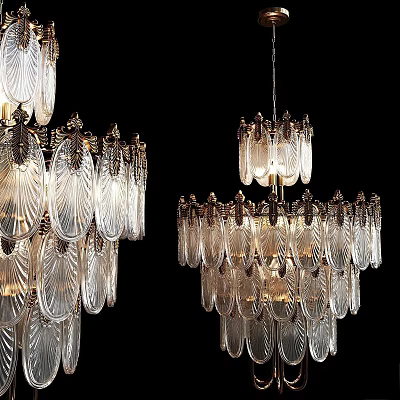 Ornate Crystal Chandeliers With Transparent Glass Elements And Illuminated Layered Design 3d model