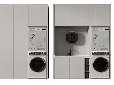 Modern Light Gray Bathroom Cabinet With Built In Washing Machine And Storage 3d model
